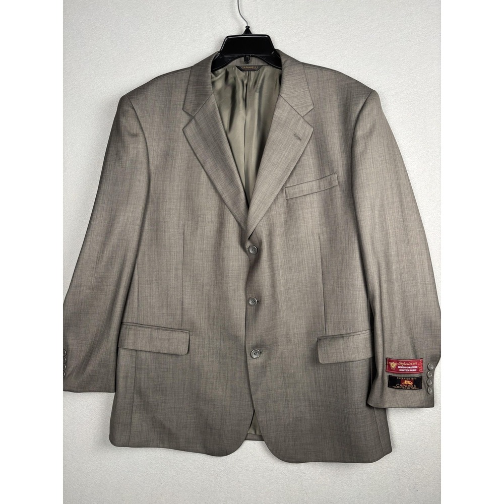 Caravelli Blazer Mens 44R Taupe 3 Button Notch Lapel Suit Jacket Superior 150's